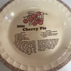 Vintage Watkins baking dish/ Cherry Pie Recipe Plate